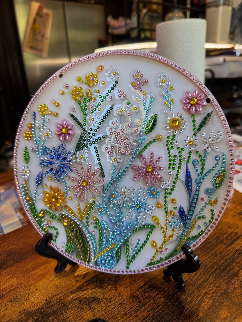 Finished Diamond Art Flower Hanging Decor - Handmade Floral Suncatcher